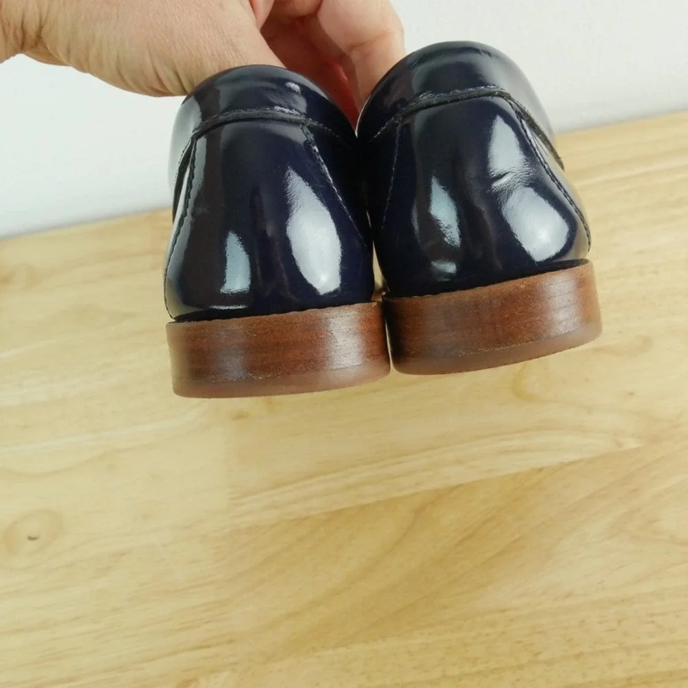Bass Weejuns Whitney Penny Loafers Navy Blue Patent Leather 8 Preppy Heritage